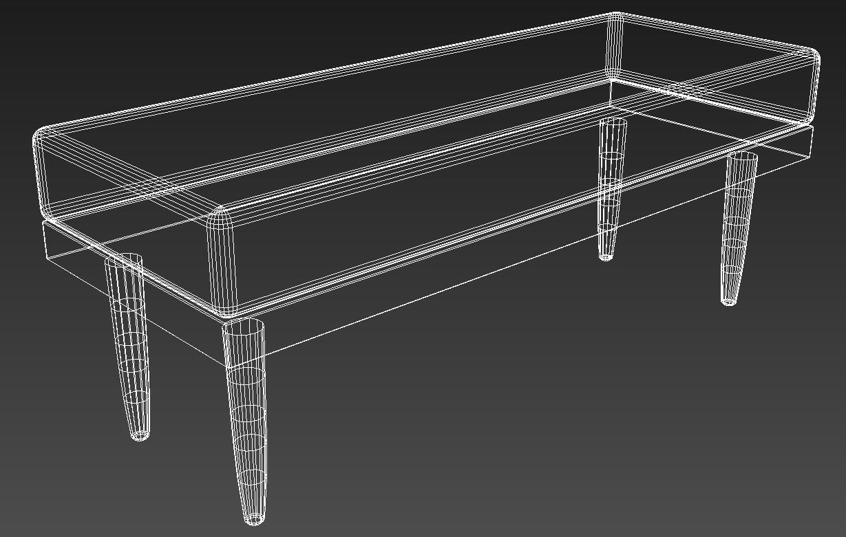 Wooden padded double pouffe 3D model_10