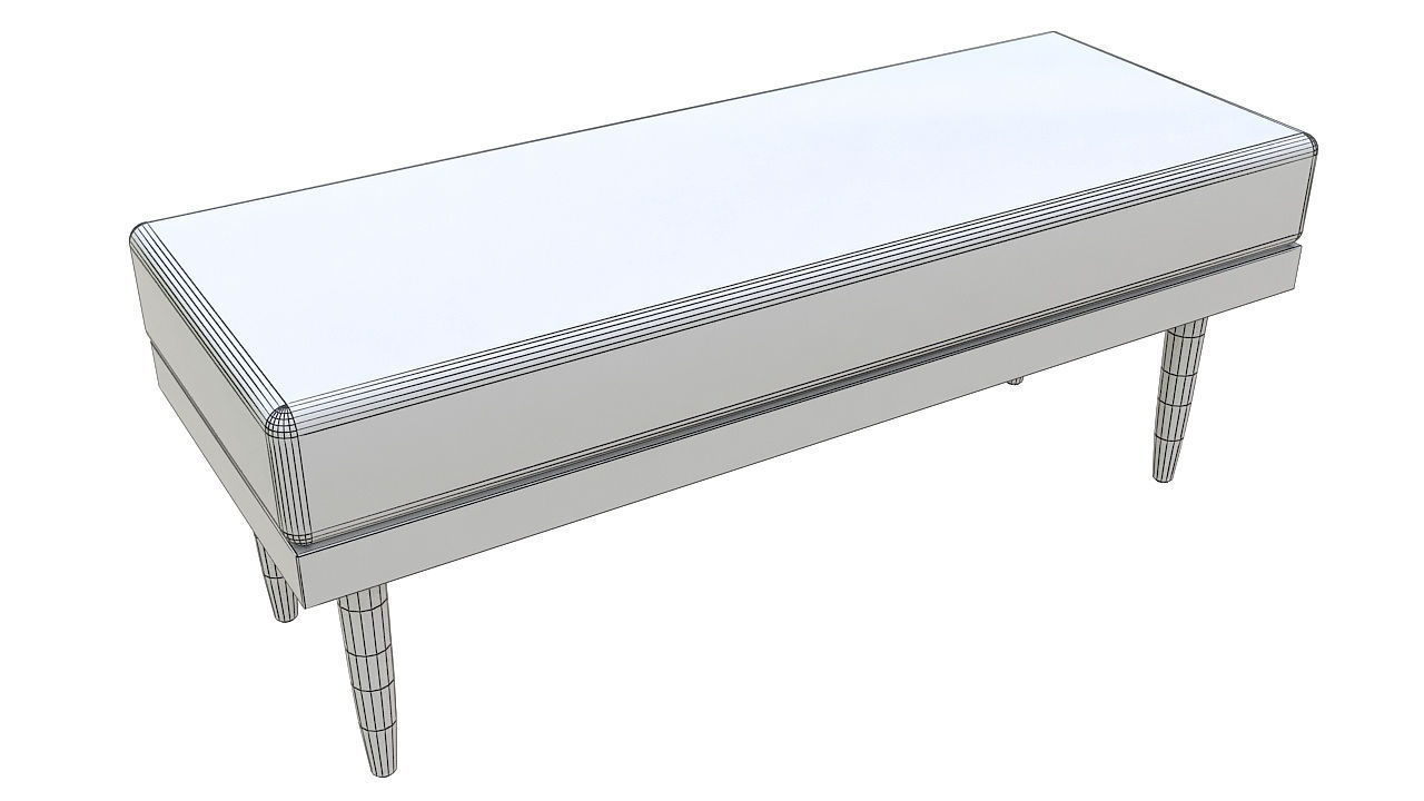 Wooden padded double pouffe 3D model_8