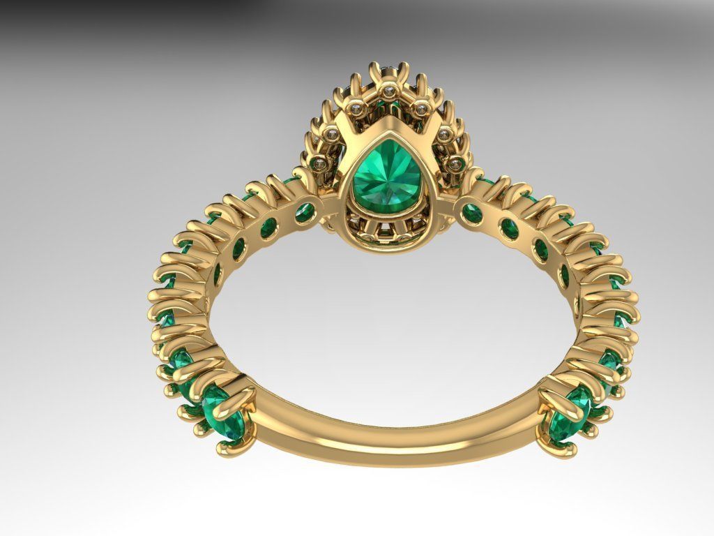 Center Pear Gem with Diamonds Ring 3D print model_6