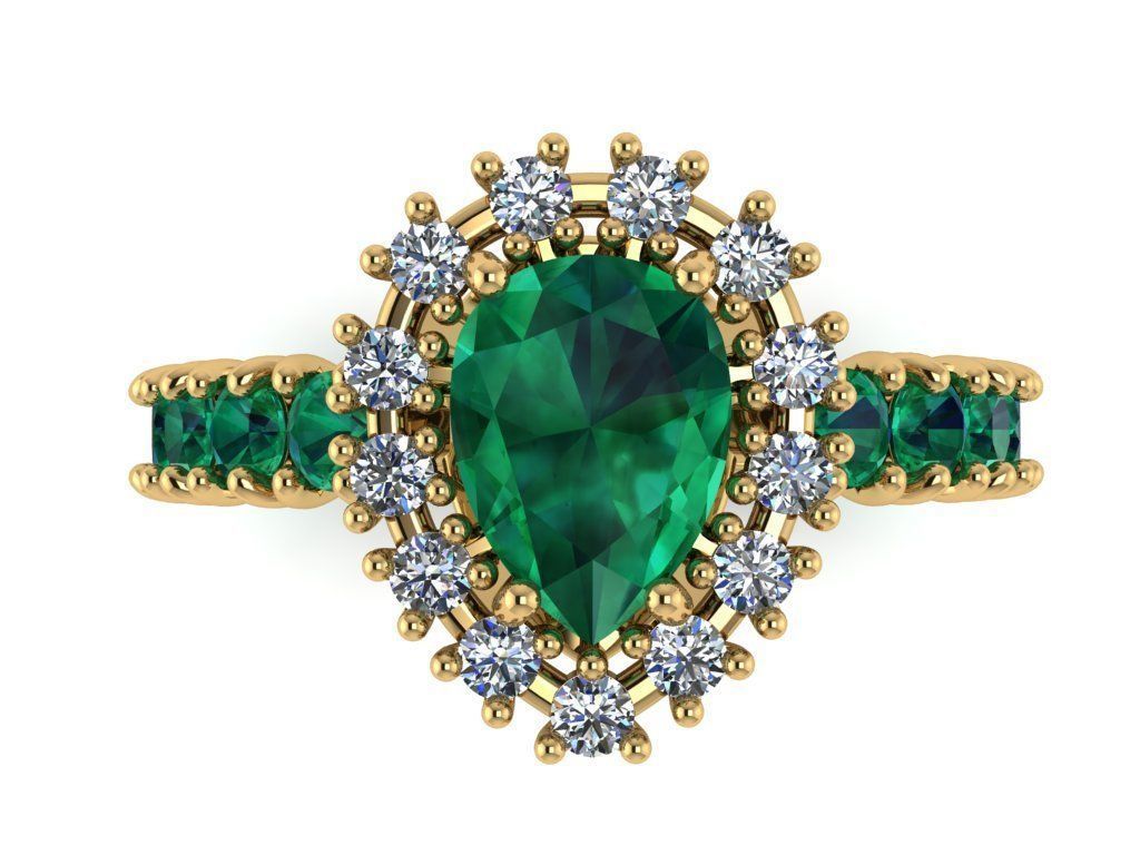 Center Pear Gem with Diamonds Ring 3D print model_4