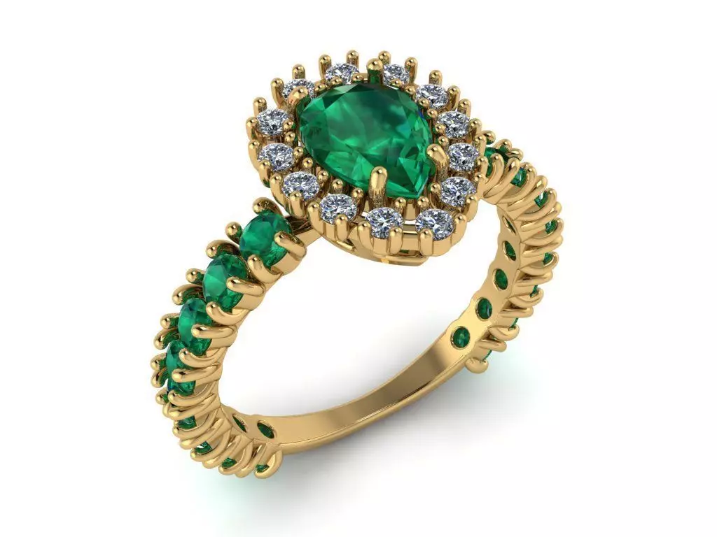 Center Pear Gem with Diamonds Ring 3D print model_0