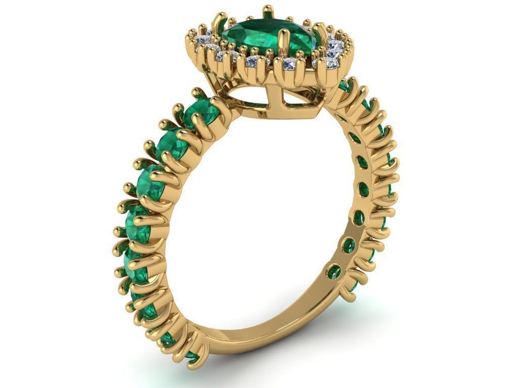 Center Pear Gem with Diamonds Ring 3D print model_3