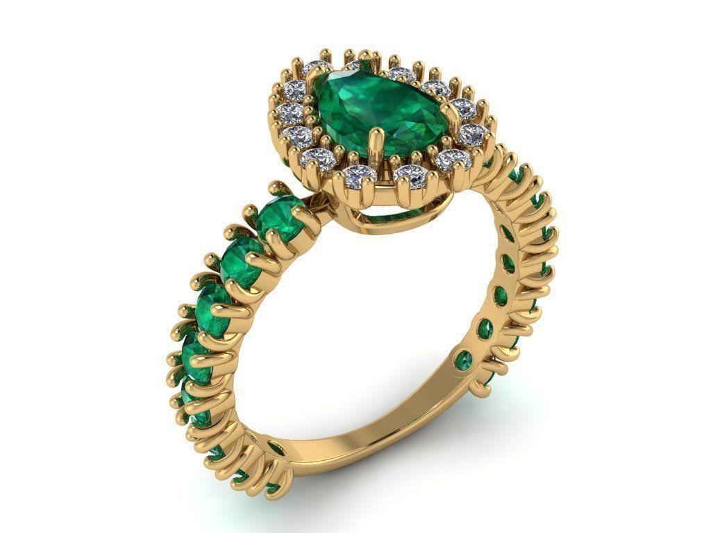 Center Pear Gem with Diamonds Ring 3D print model_2