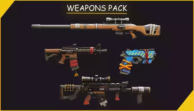 Stylized PBR Weapons Collection  Low-poly 3D model