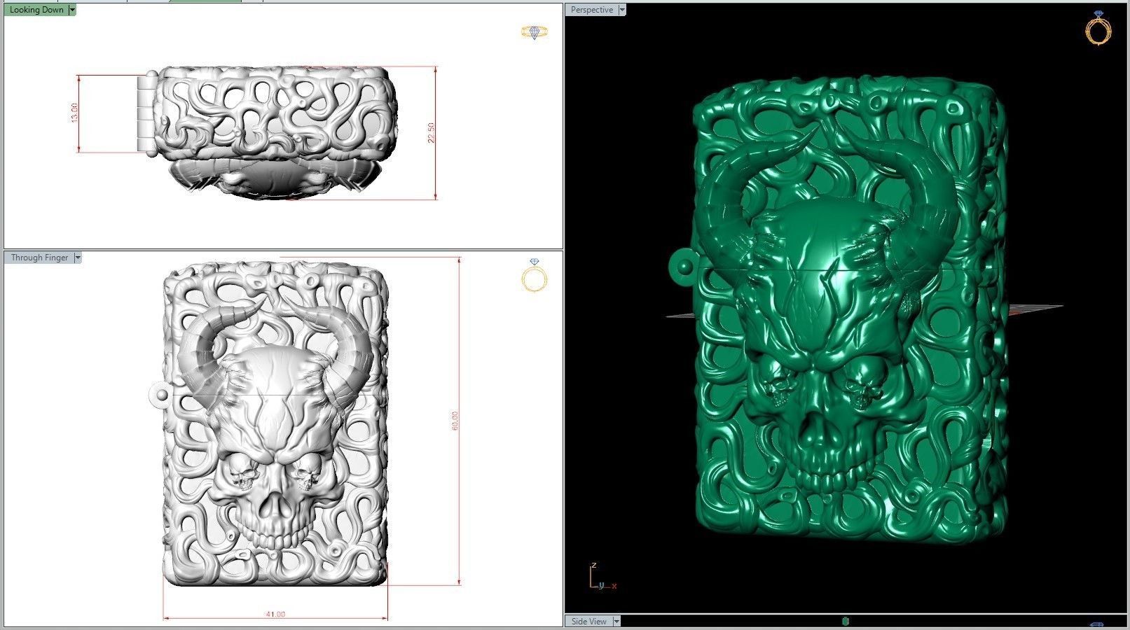 Windproof Skull Horns Zippo Silver Lighter Case 3D print model_7