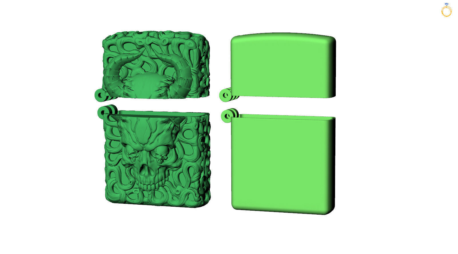 Windproof Skull Horns Zippo Silver Lighter Case 3D print model_8