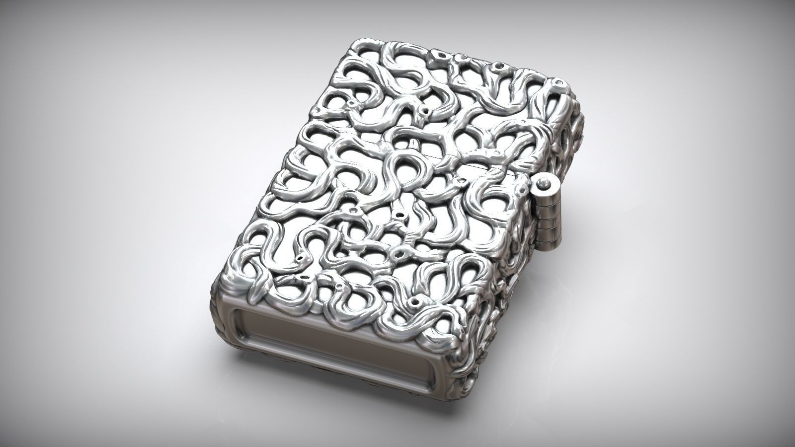 Windproof Skull Horns Zippo Silver Lighter Case 3D print model_6