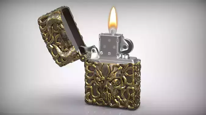 Windproof Skull Horns Zippo Silver Lighter Case