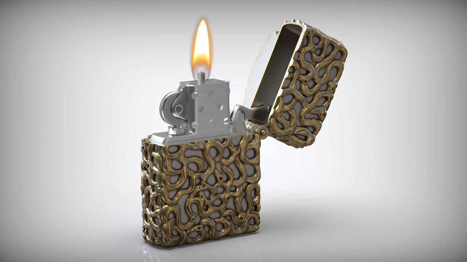 Windproof Skull Horns Zippo Silver Lighter Case 3D print model_4