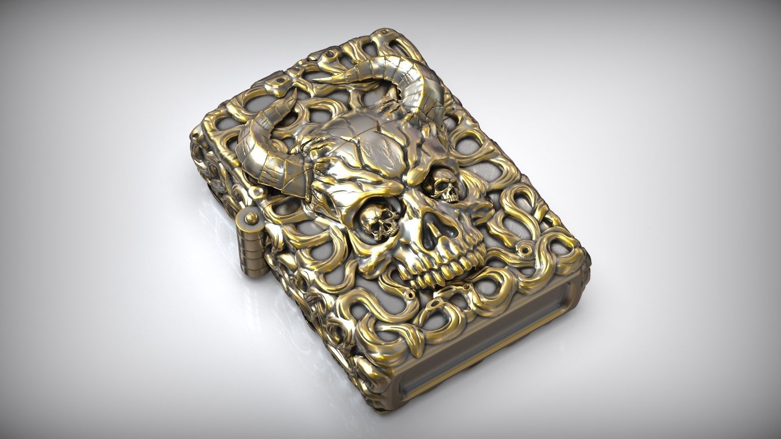 Windproof Skull Horns Zippo Silver Lighter Case 3D print model_2