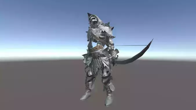 Skeleton 3 armored knight with bow and arrow Low-poly 3D model