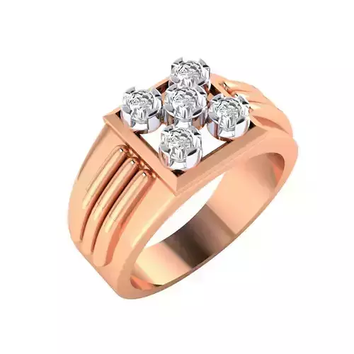 GR-1037 engagement ring in rose gold with three diamonds 3D print model