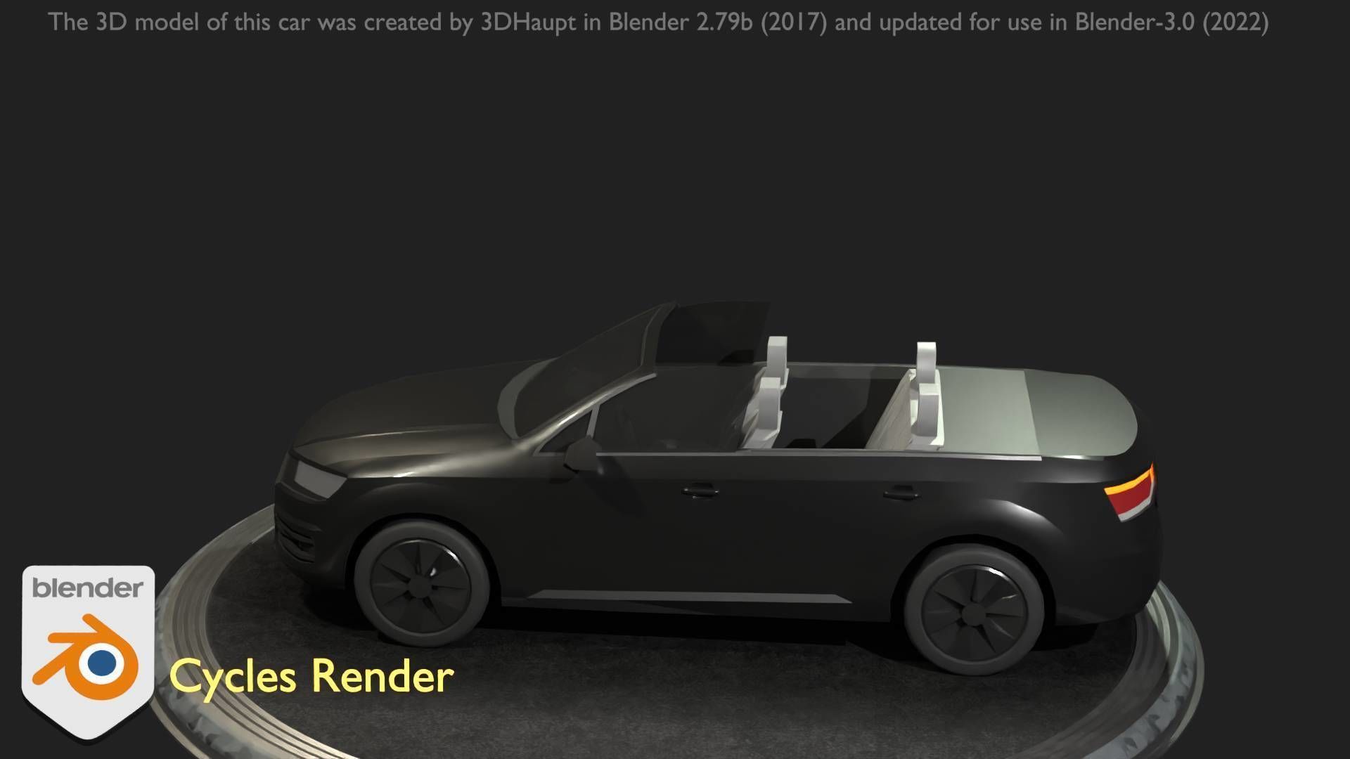 City Car 6 SUV Cabrio Open Type-B Black  Low-poly 3D model_30