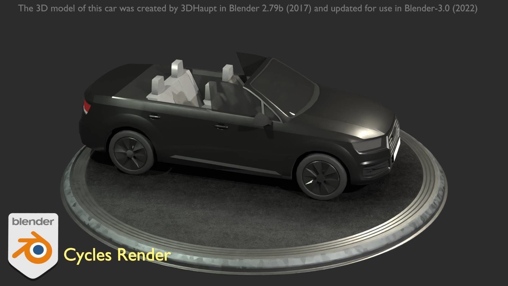 City Car 6 SUV Cabrio Open Type-B Black  Low-poly 3D model_6