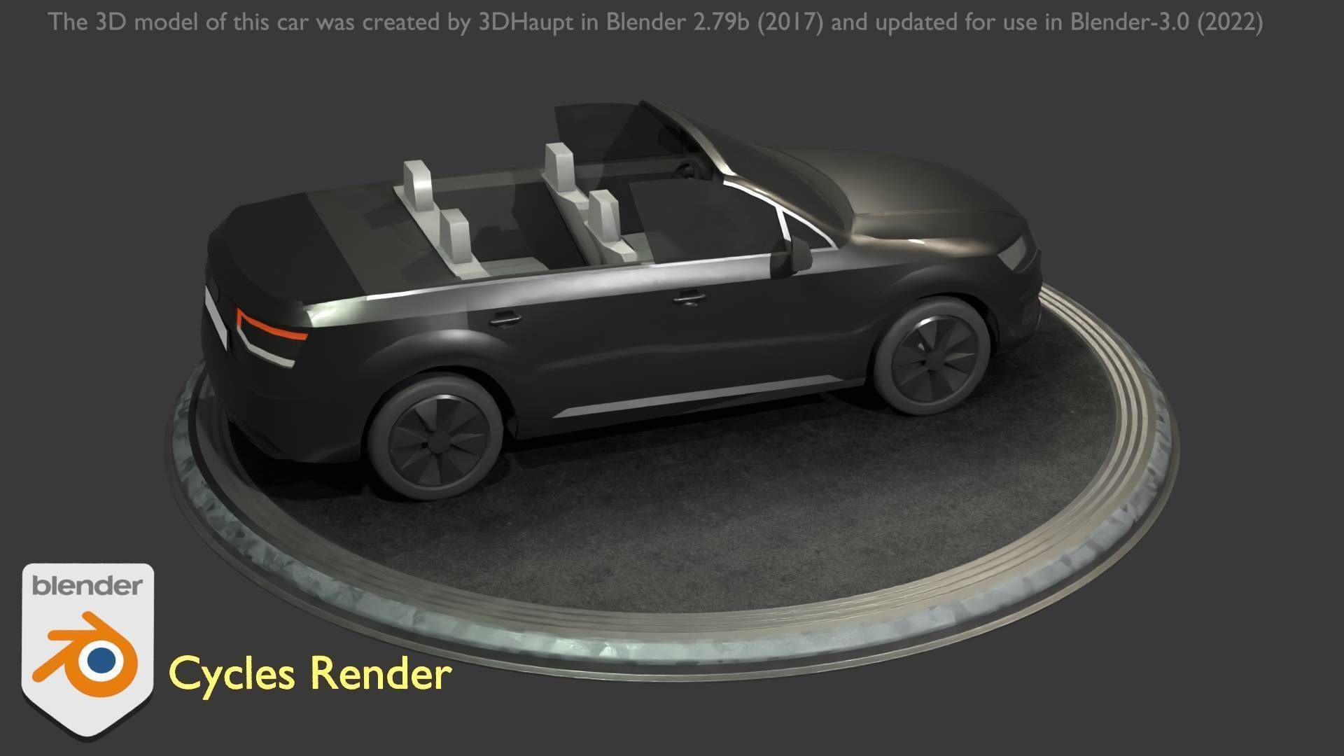 City Car 6 SUV Cabrio Open Type-B Black  Low-poly 3D model_85