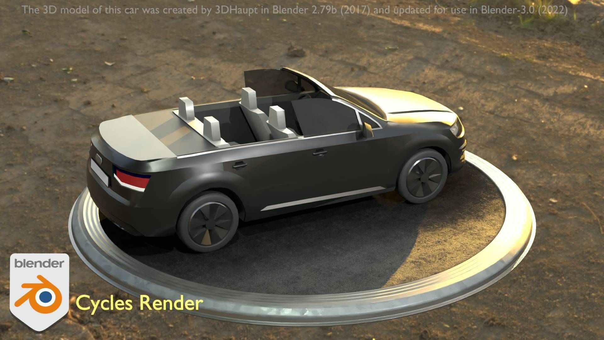 City Car 6 SUV Cabrio Open Type-B Black  Low-poly 3D model_100