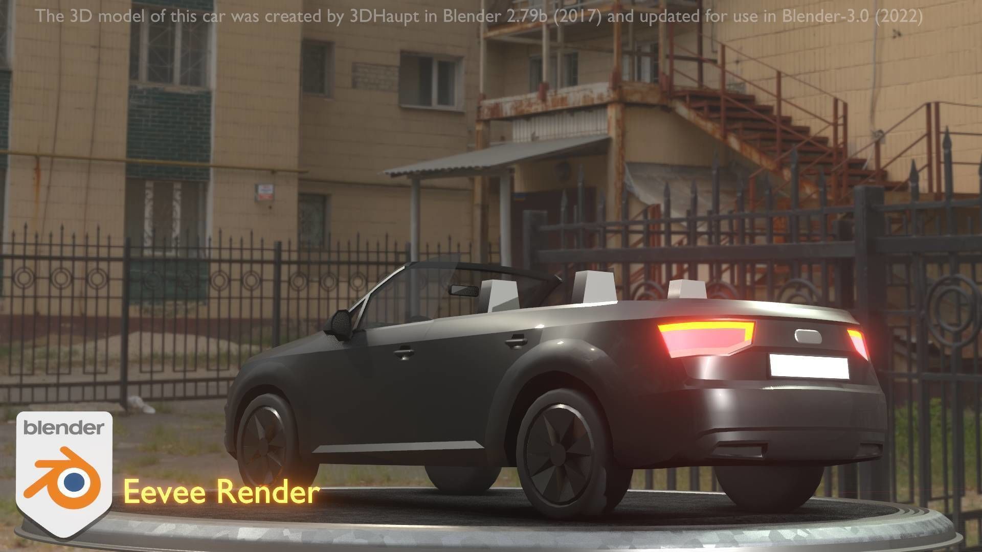 City Car 6 SUV Cabrio Open Type-B Black  Low-poly 3D model_2