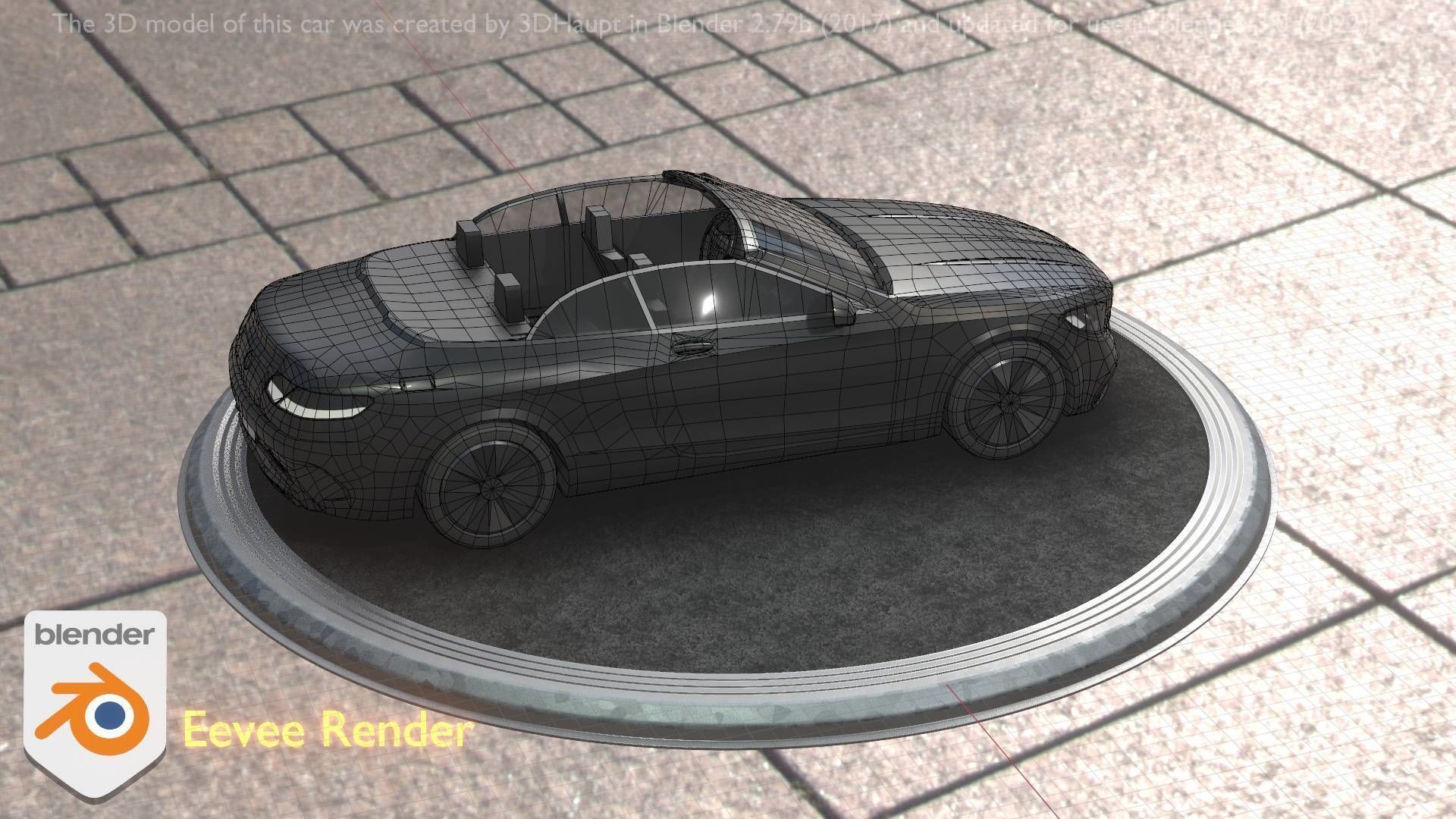 City Car 8 Top-Class Cabrio Open Type-A Black Low-poly 3D model_39