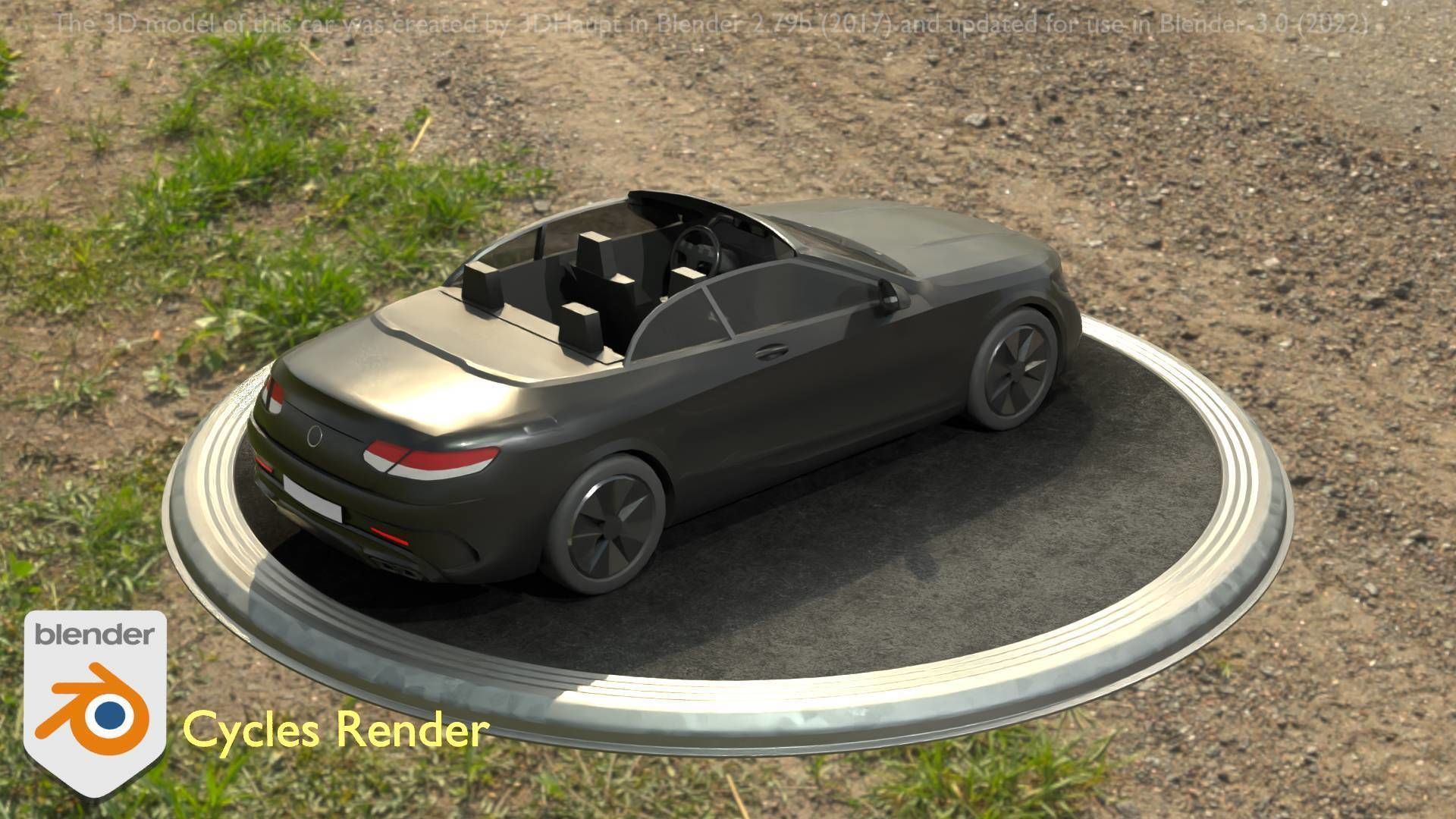 City Car 8 Top-Class Cabrio Open Type-A Black Low-poly 3D model_38