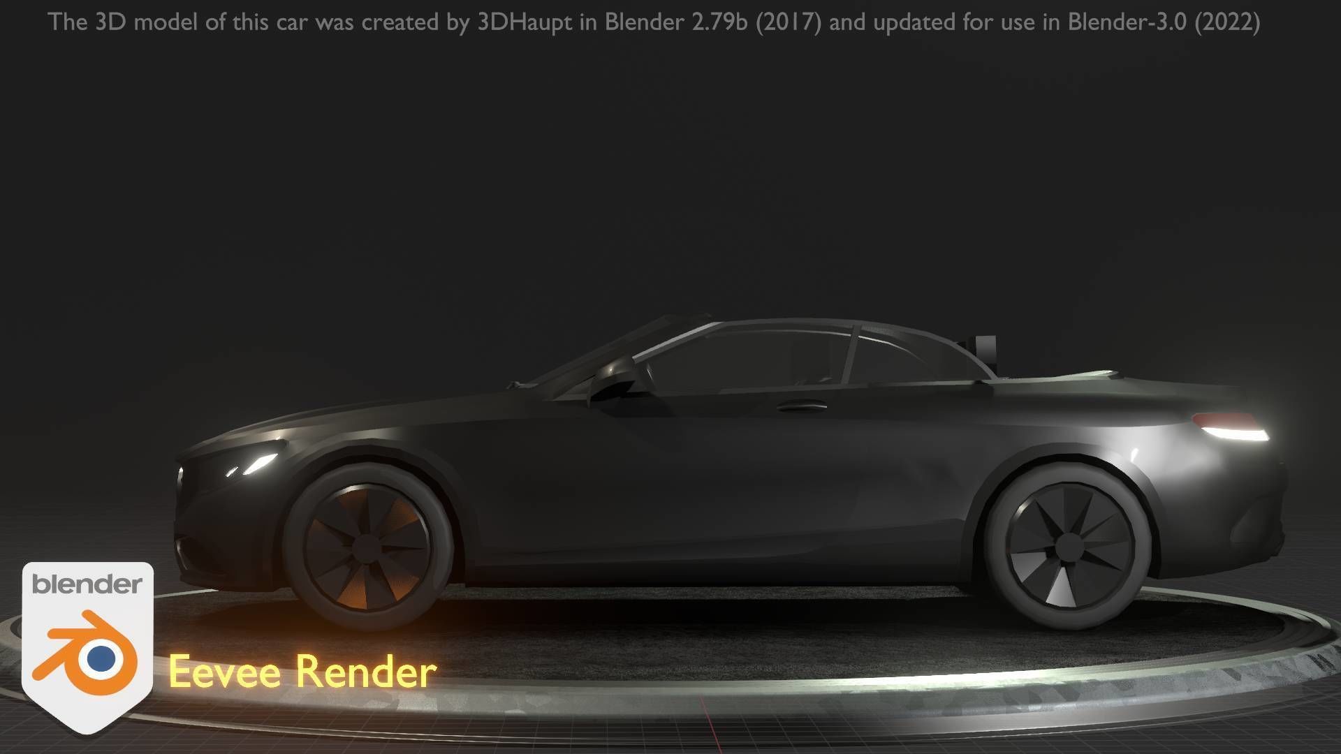 City Car 8 Top-Class Cabrio Open Type-A Black Low-poly 3D model_90