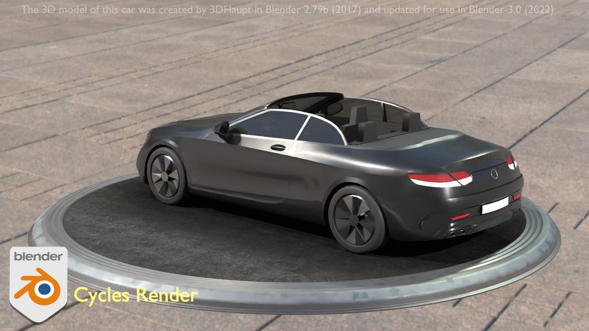 City Car 8 Top-Class Cabrio Open Type-A Black Low-poly 3D model_49