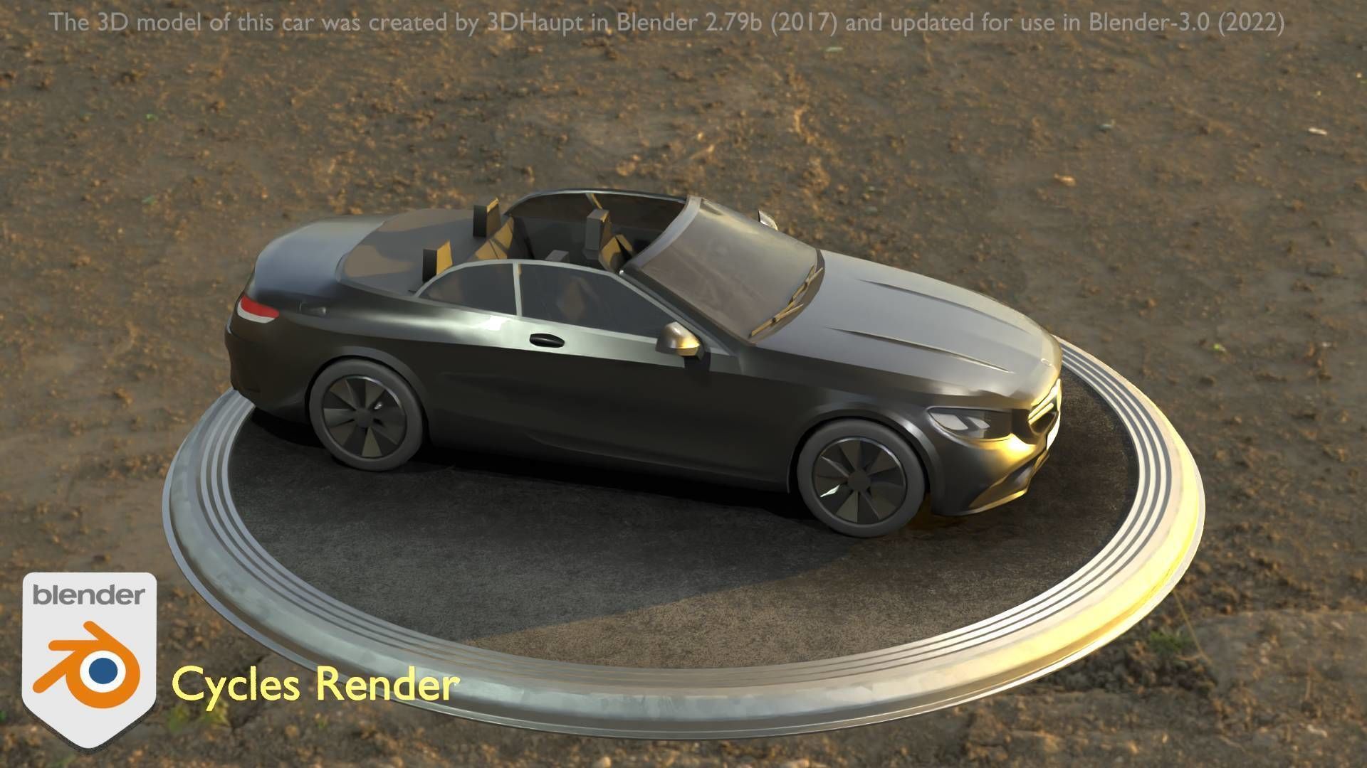 City Car 8 Top-Class Cabrio Open Type-A Black Low-poly 3D model_4