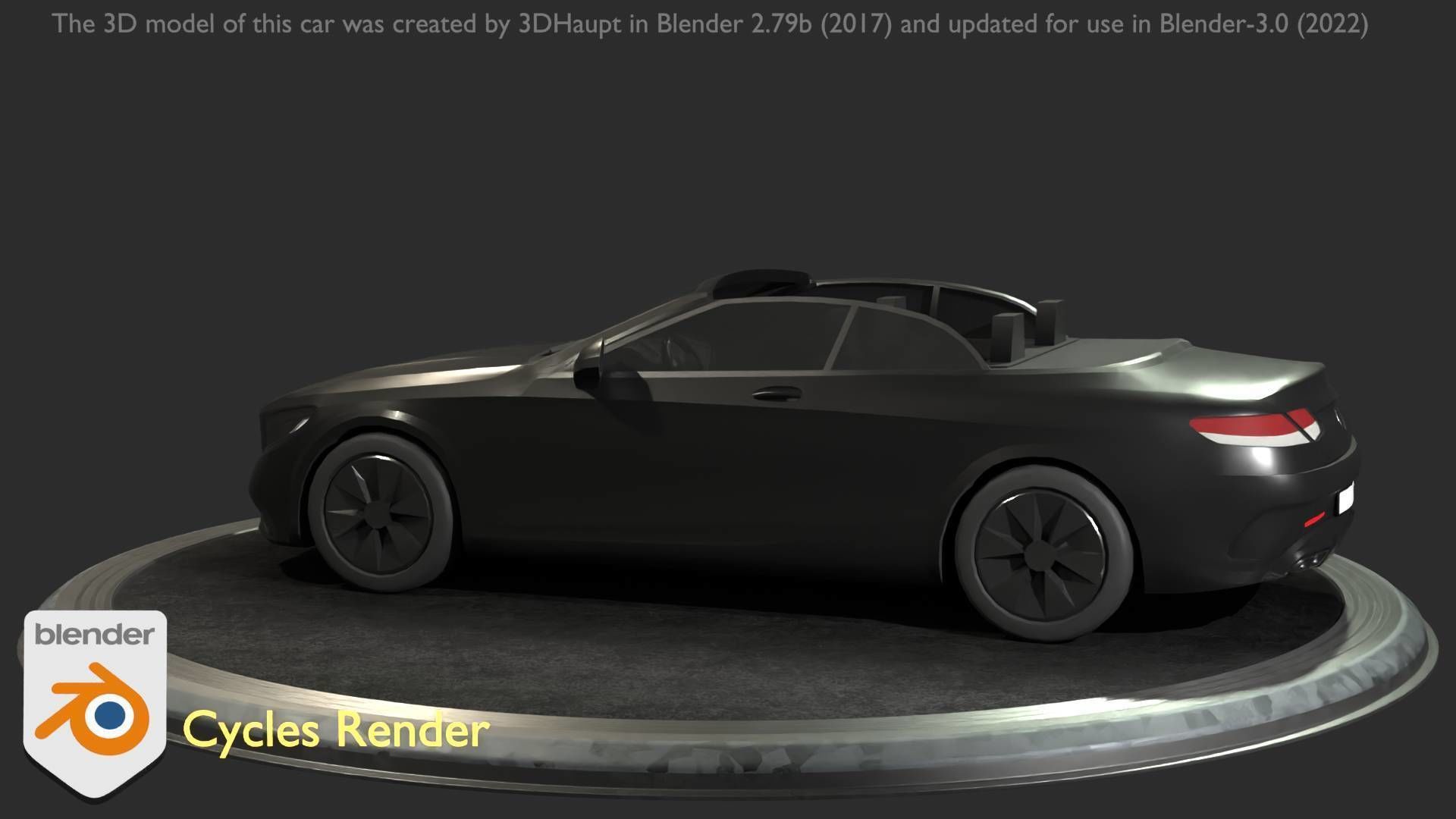 City Car 8 Top-Class Cabrio Open Type-A Black Low-poly 3D model_91