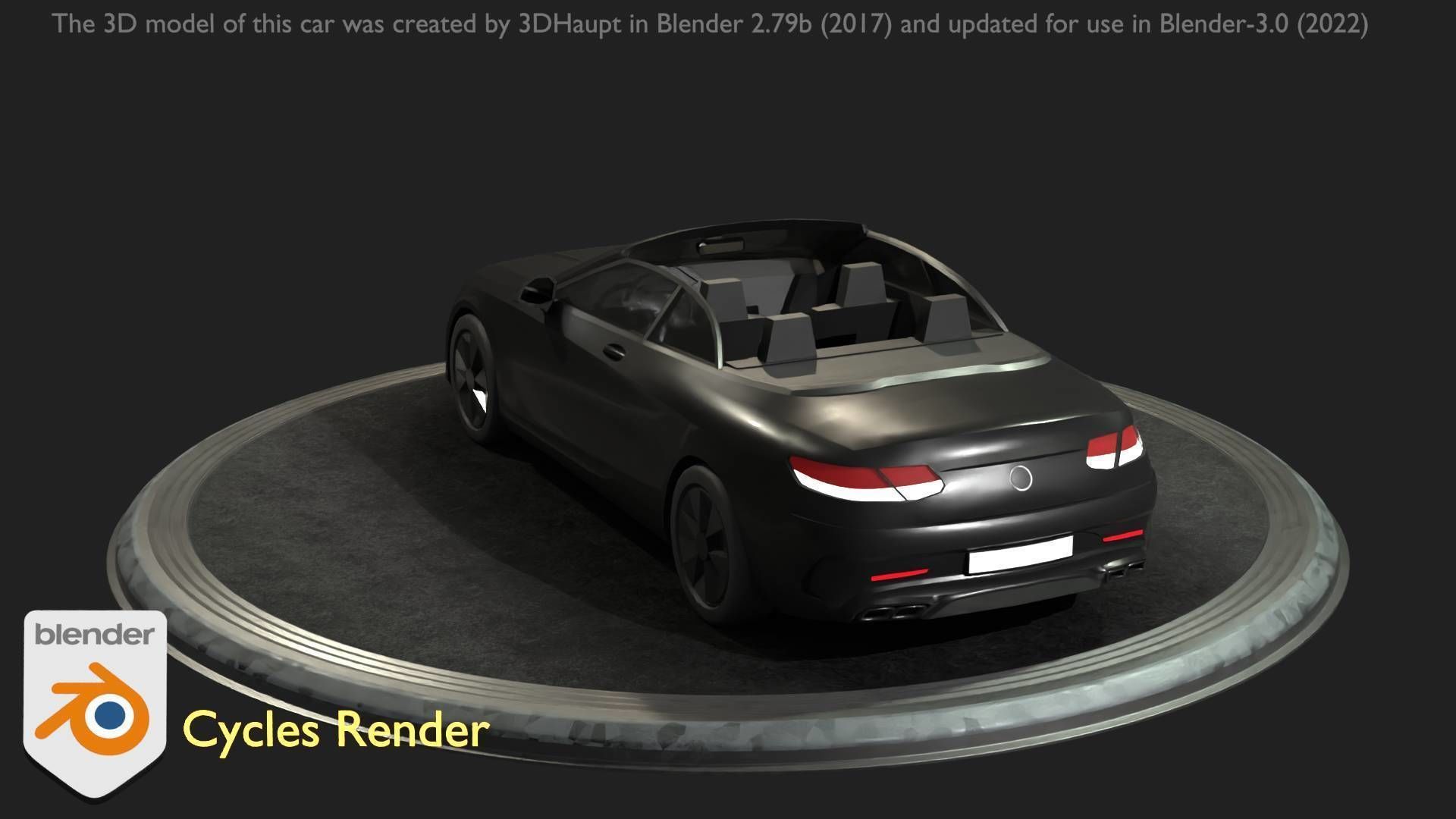 City Car 8 Top-Class Cabrio Open Type-A Black Low-poly 3D model_93