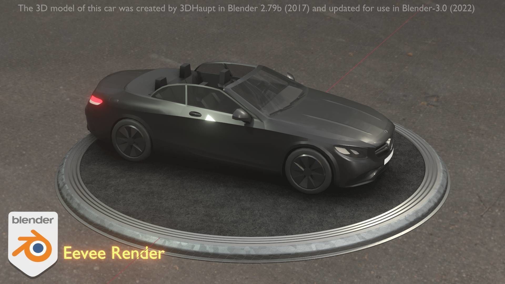 City Car 8 Top-Class Cabrio Open Type-A Black Low-poly 3D model_41