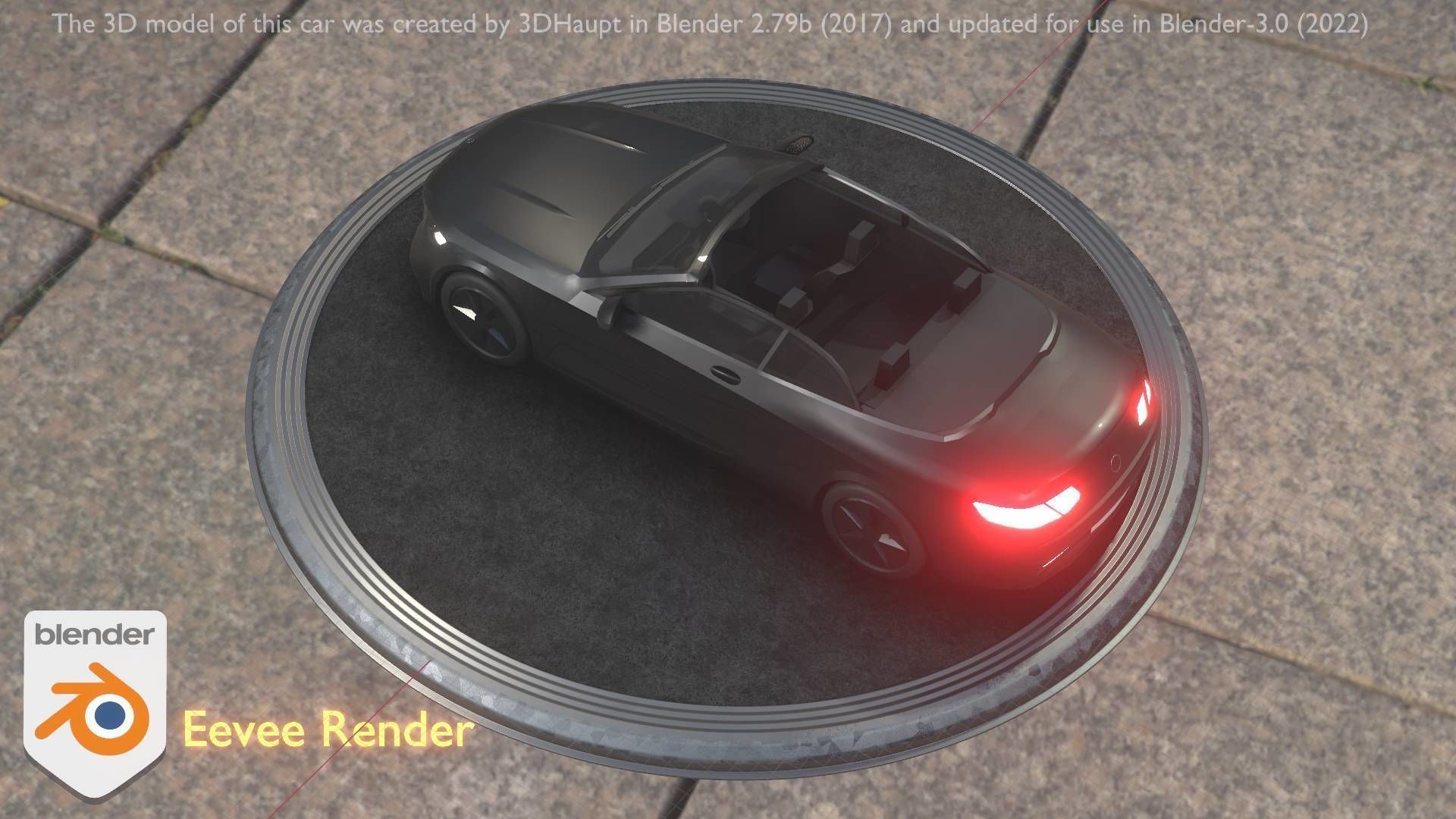 City Car 8 Top-Class Cabrio Open Type-A Black Low-poly 3D model_18