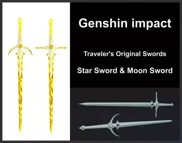 Genshin impact Traveler Original Swords - Star and Moon Sword 3D print model