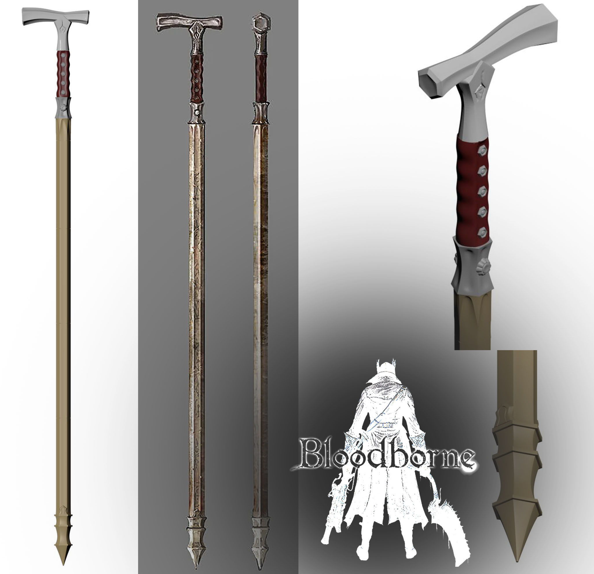 Threaded cane from Bloodborne game 3D model 3D printable CGTrader