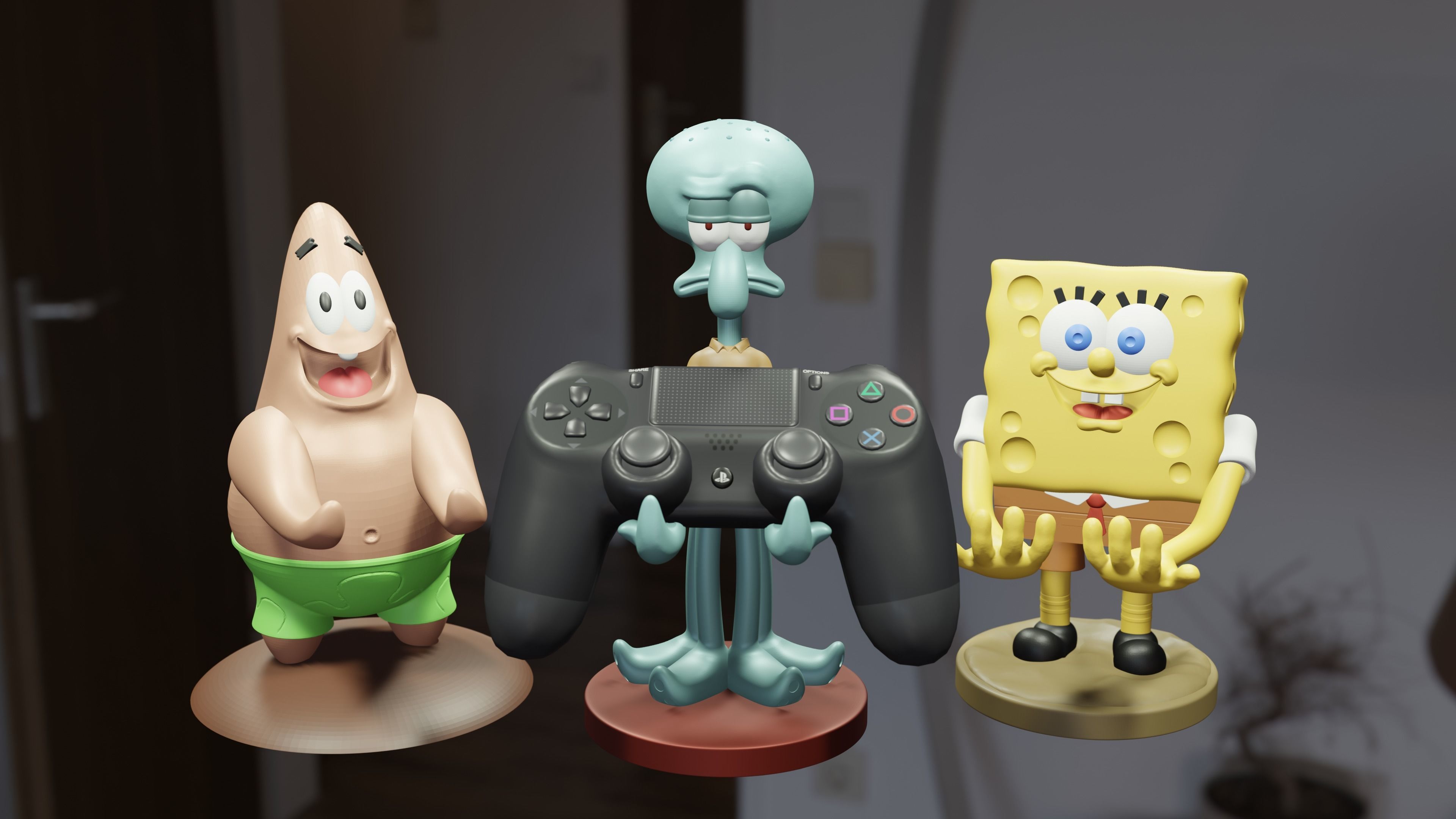 Porta Joystick Pack Bob Esponja - Patricio Estrella - Calamardo 3D print model_1