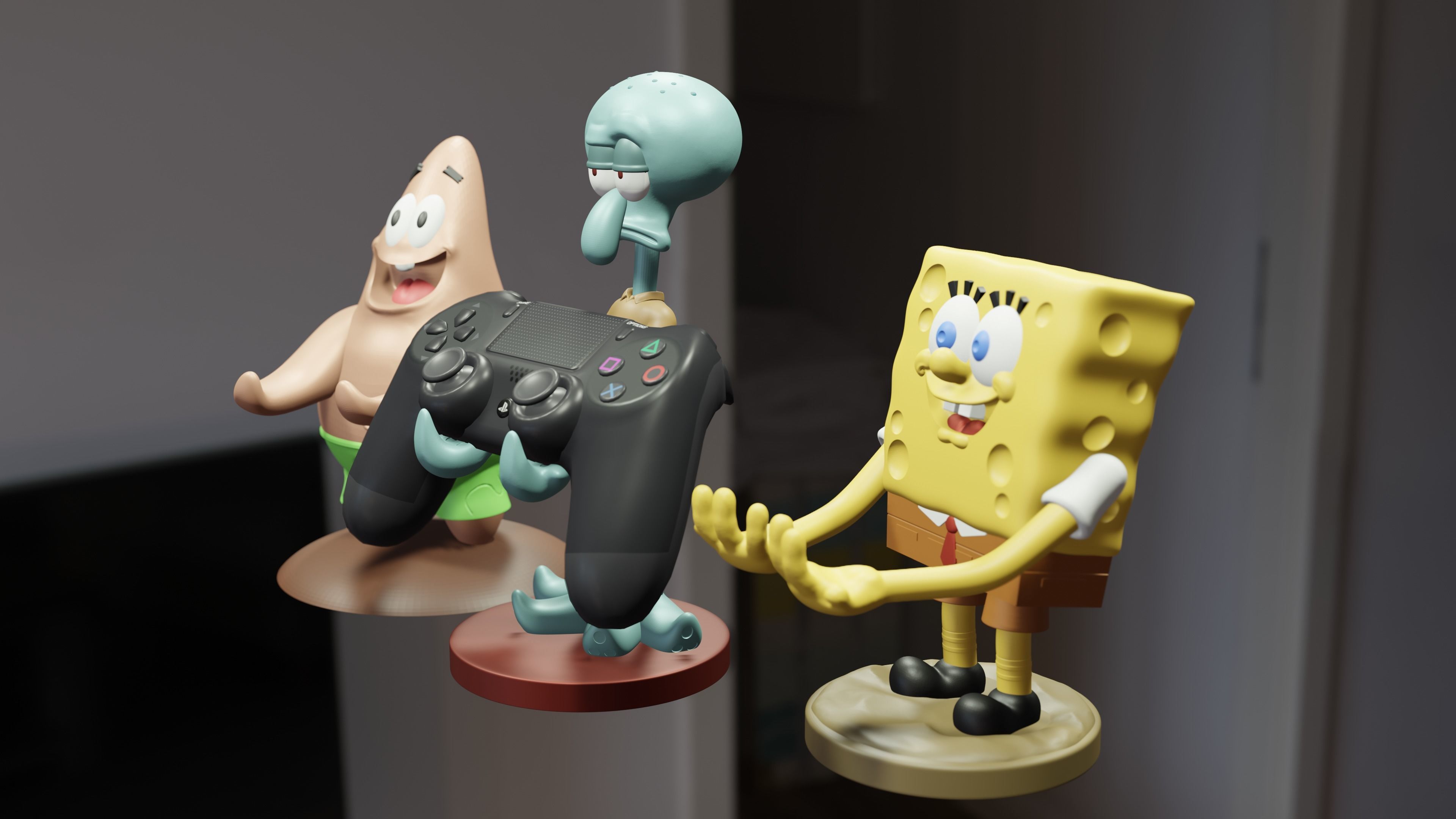 Porta Joystick Pack Bob Esponja - Patricio Estrella - Calamardo 3D print model_2