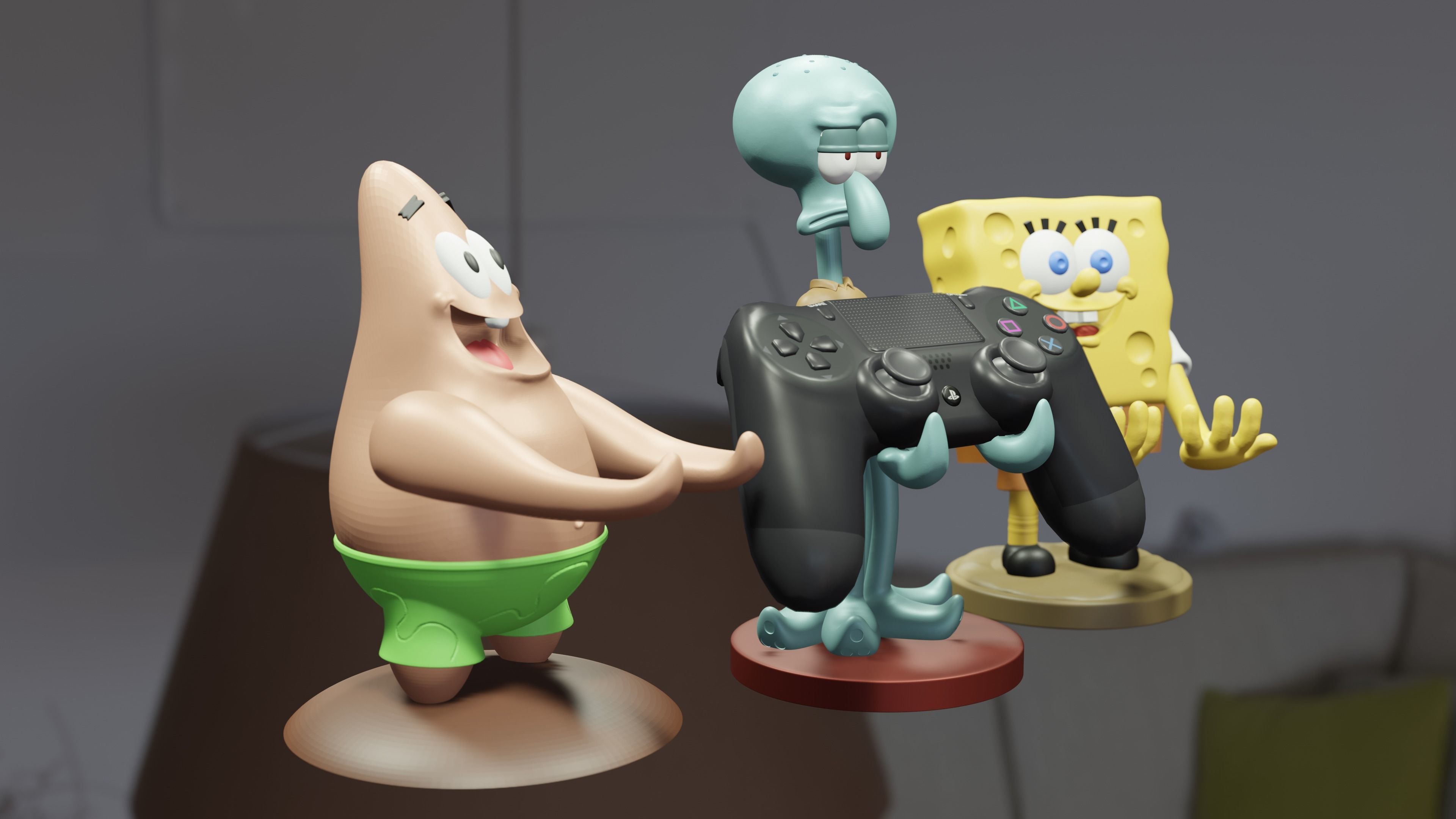 Porta Joystick Pack Bob Esponja - Patricio Estrella - Calamardo 3D print model_3