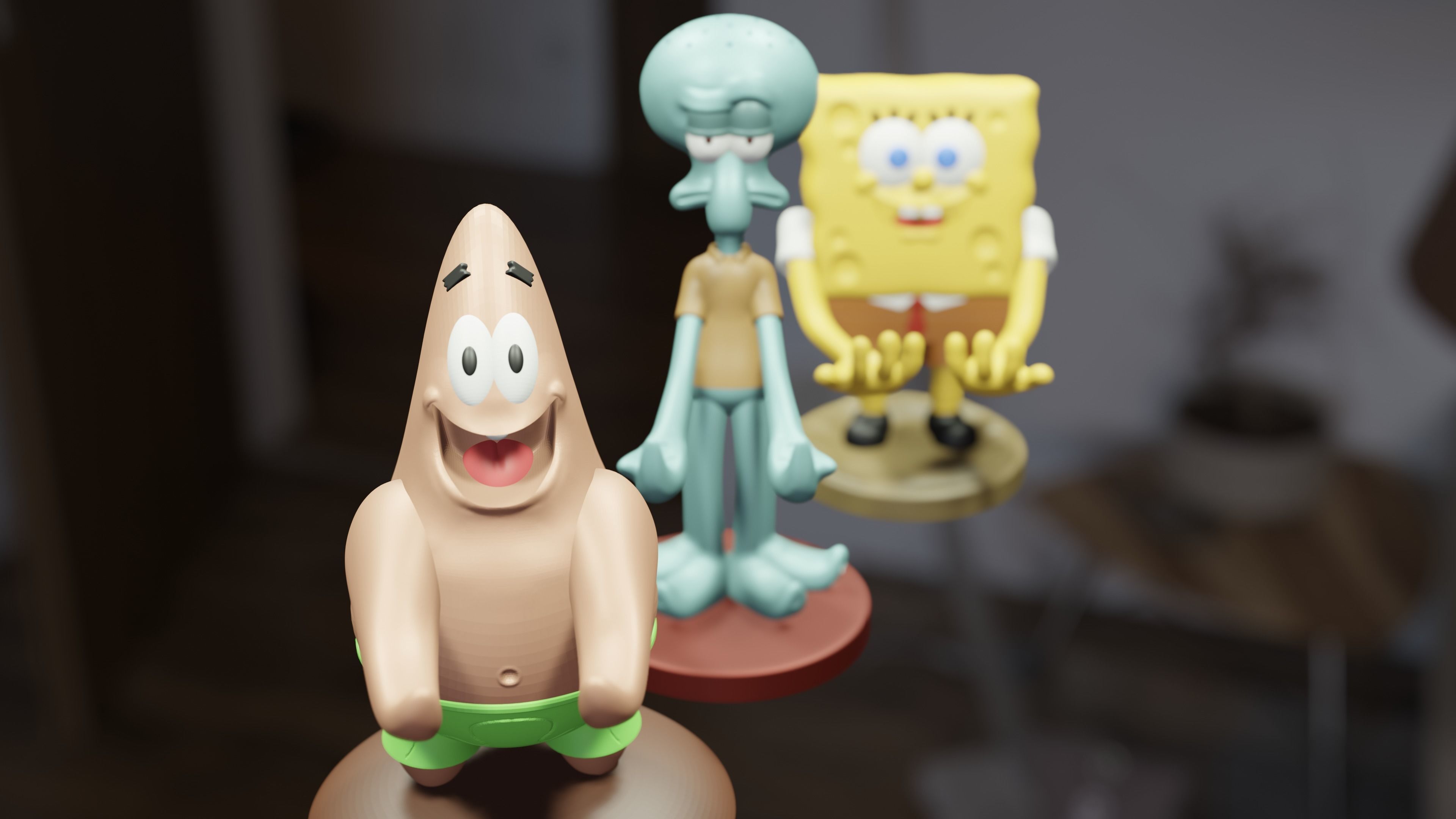 Porta Joystick Pack Bob Esponja - Patricio Estrella - Calamardo 3D print model_4