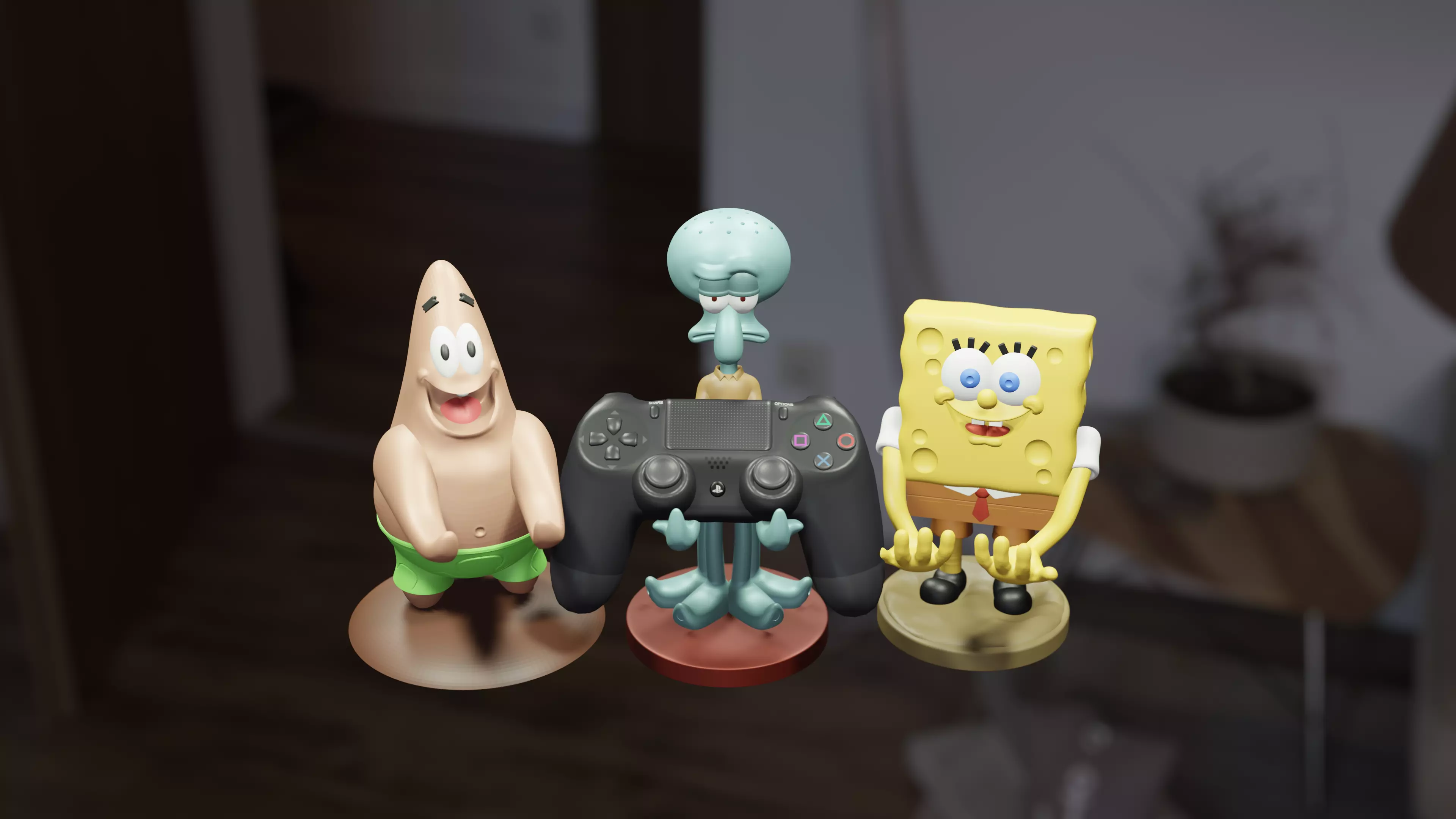 Porta Joystick Pack Bob Esponja - Patricio Estrella - Calamardo 3D print model_0