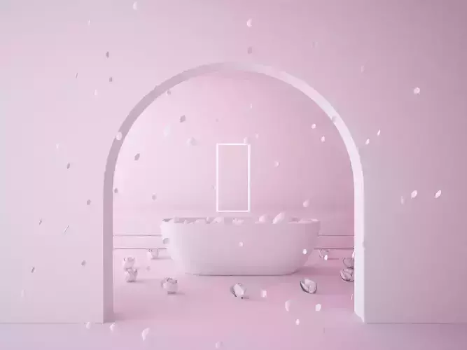 Pink interior scene arch wall with tub 