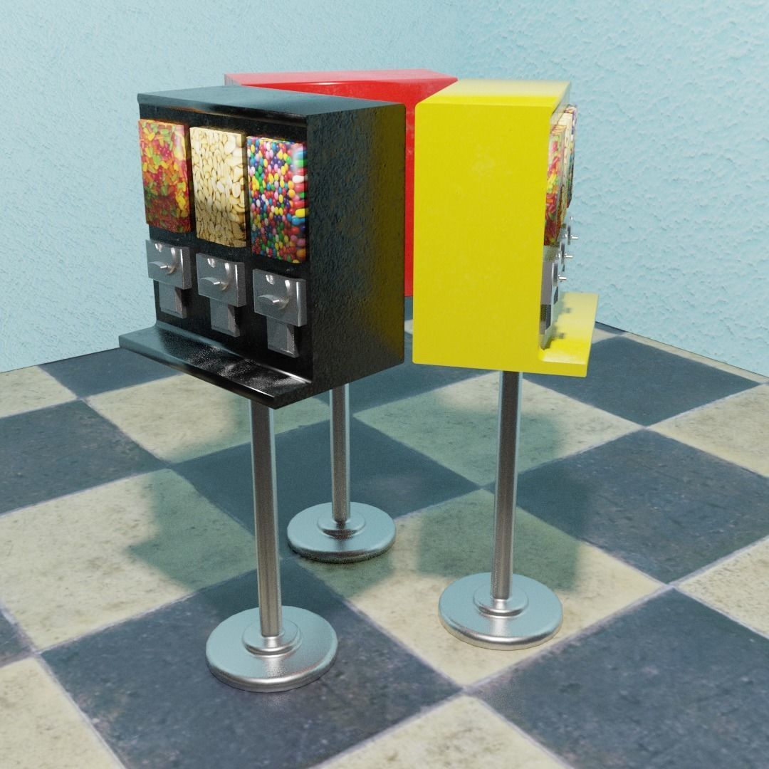 Triple Shop Gumball and Candy Machine Set of 3 Low-poly 3D model_8