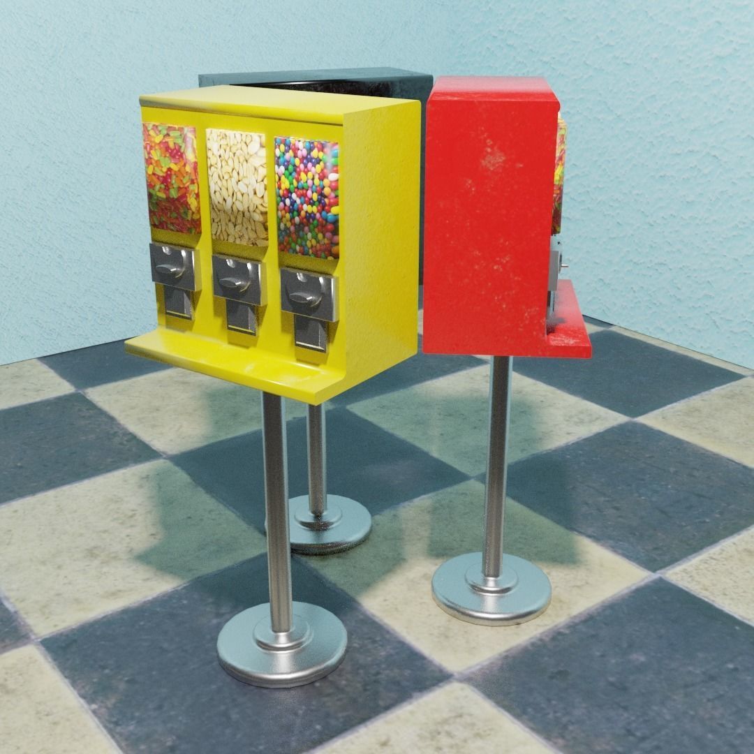 Triple Shop Gumball and Candy Machine Set of 3 Low-poly 3D model_6