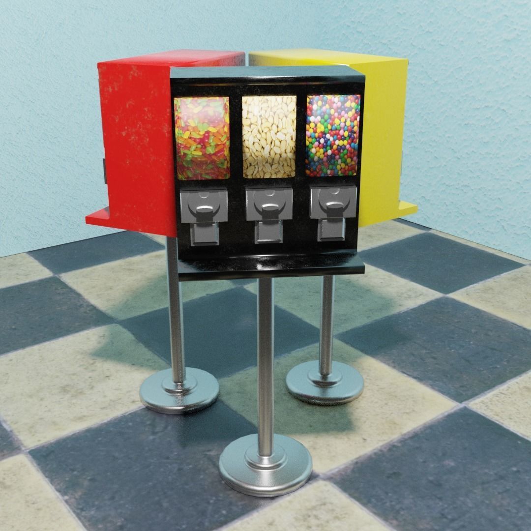 Triple Shop Gumball and Candy Machine Set of 3 Low-poly 3D model_9
