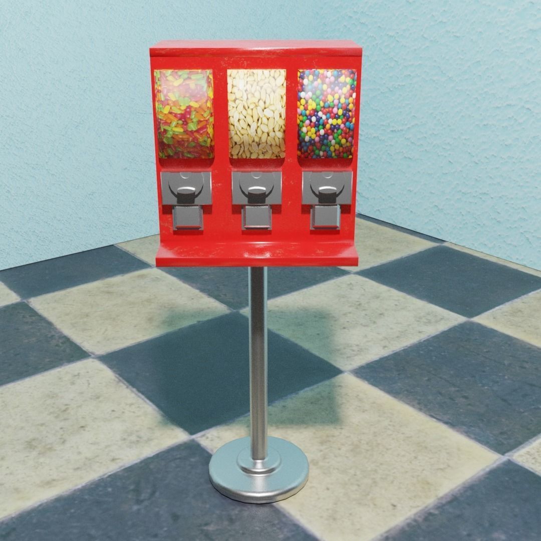 Triple Shop Gumball and Candy Machine Set of 3 Low-poly 3D model_2