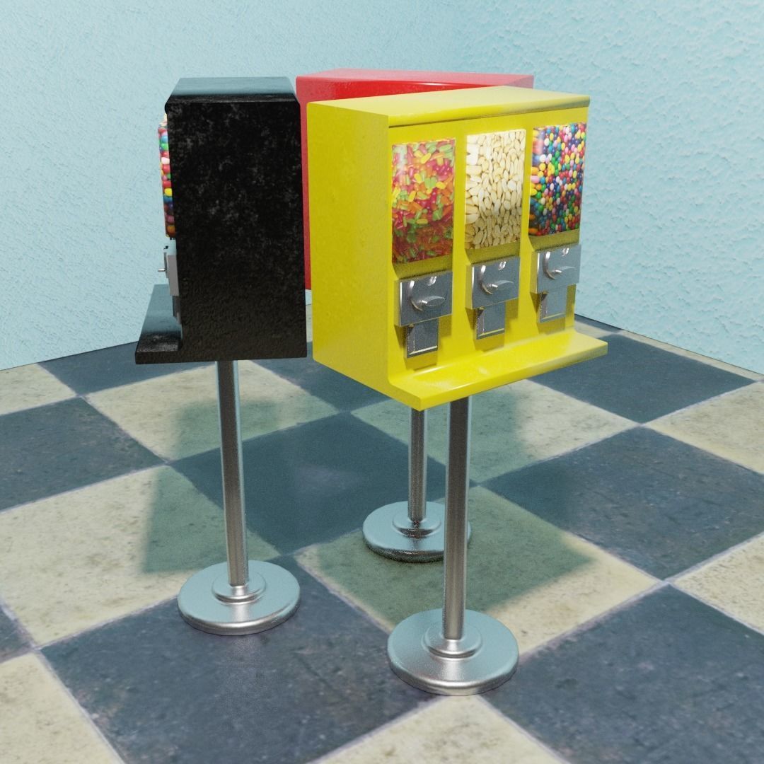 Triple Shop Gumball and Candy Machine Set of 3 Low-poly 3D model_7
