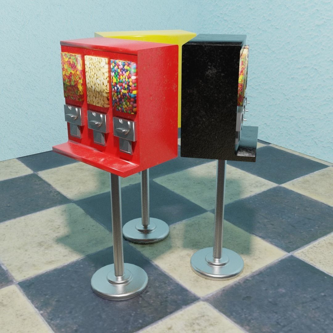 Triple Shop Gumball and Candy Machine Set of 3 Low-poly 3D model_10