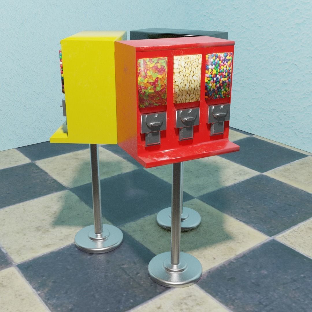 Triple Shop Gumball and Candy Machine Set of 3 Low-poly 3D model_11