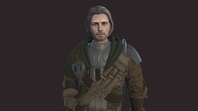 Adventurer witcher character Low-poly 3D model