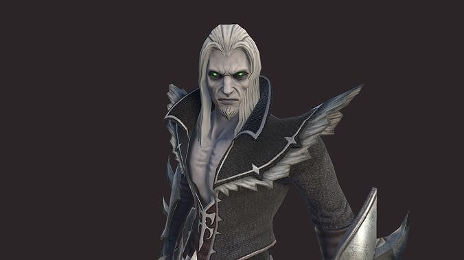Necromancer character with hair and eyes Low-poly 3D model