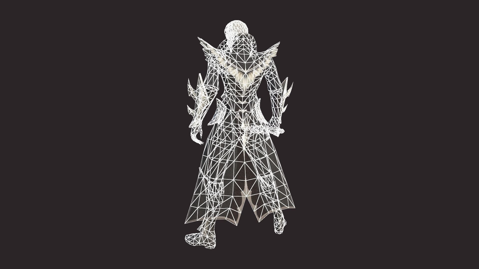 Necromancer character with hair and eyes Low-poly 3D model_13