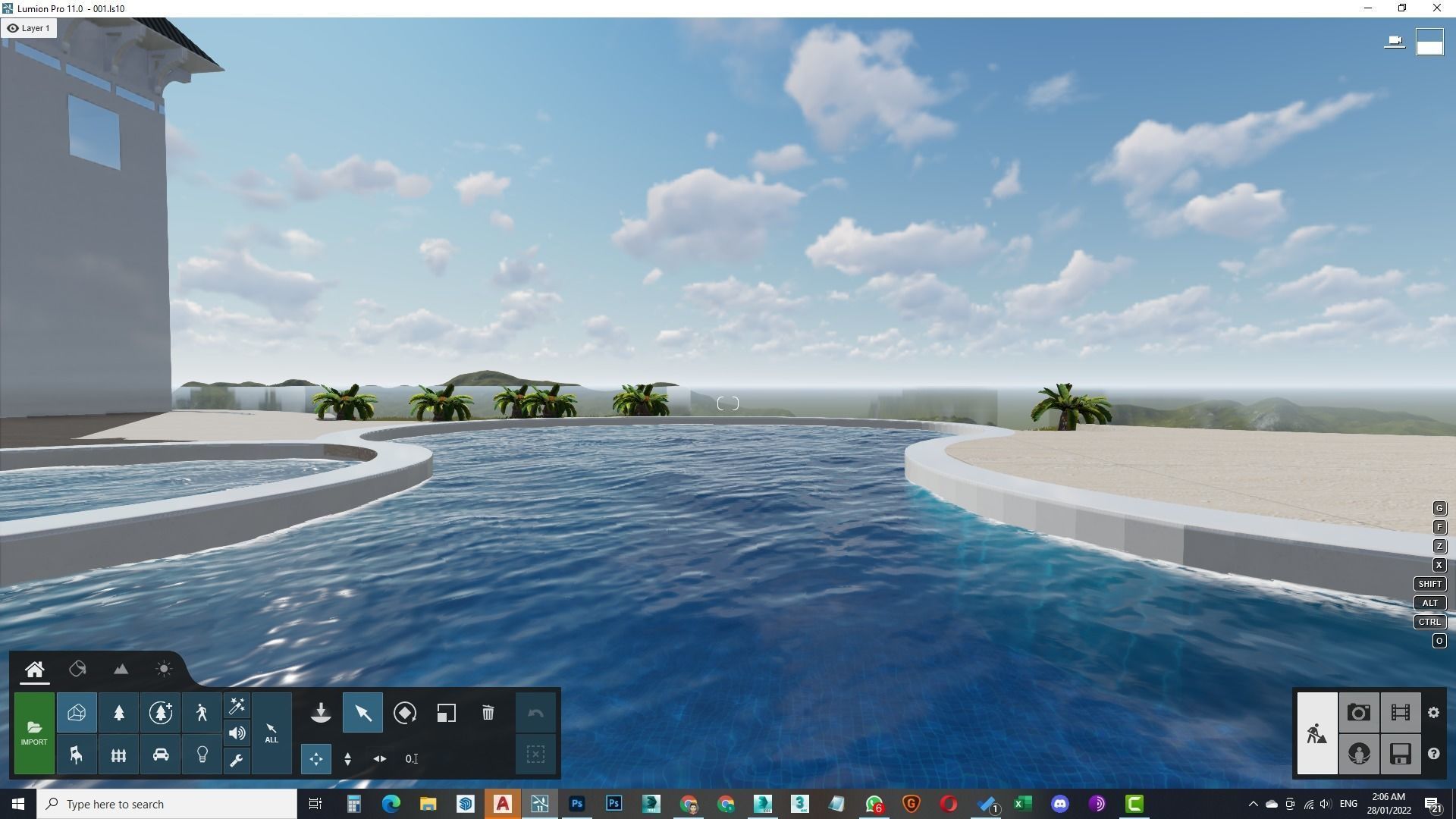 Spa Area Along with swimming pool near ocean design  3D model_11