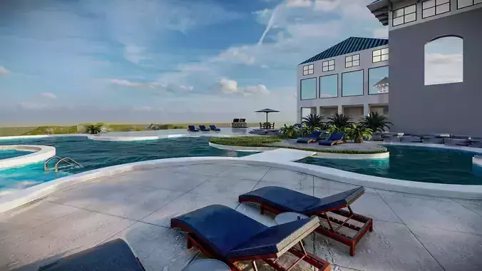 Spa Area Along with swimming pool near ocean design  3D model